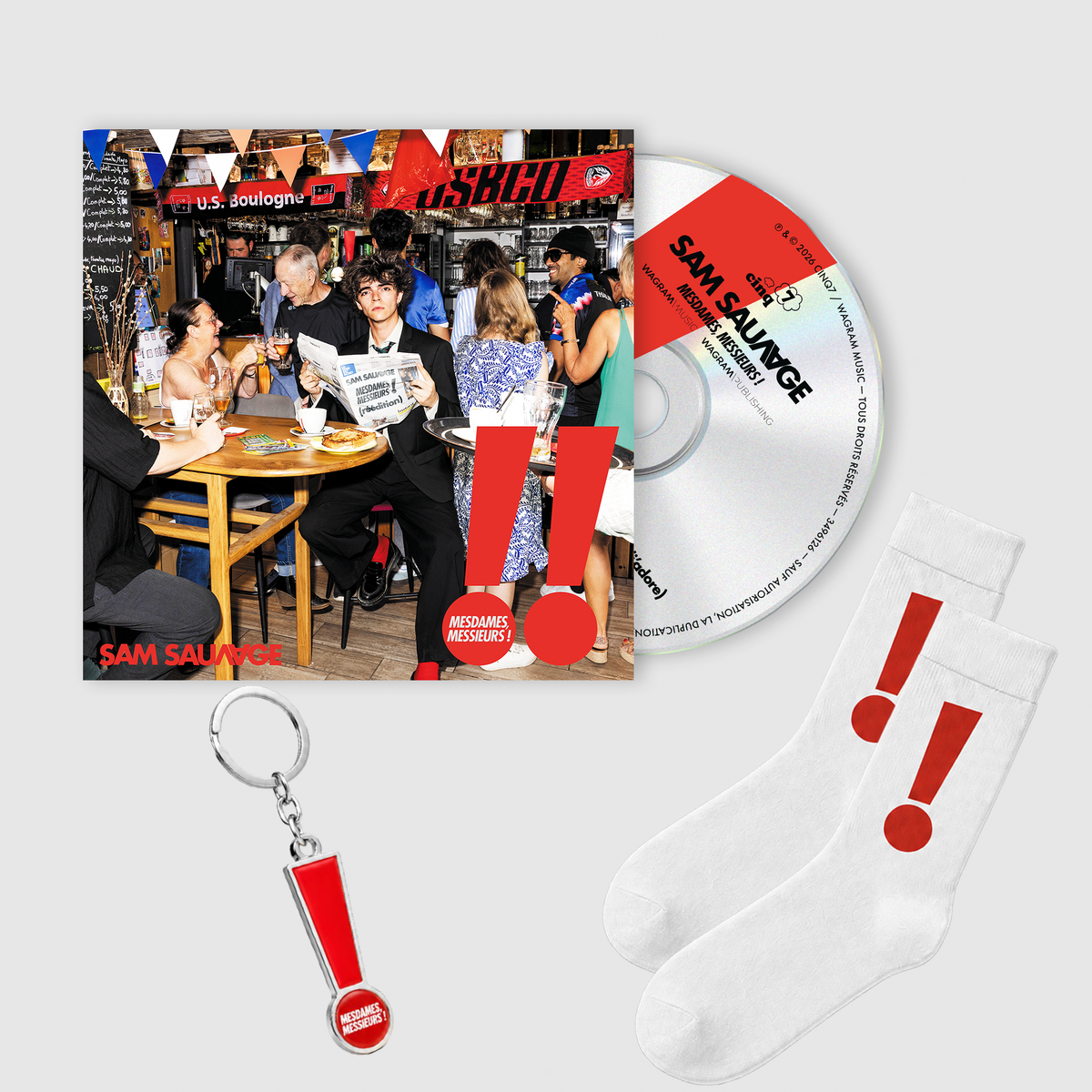 Pack CD, porte-clef & chaussettes | Nouvelle édition Album Mesdames, Messieurs !